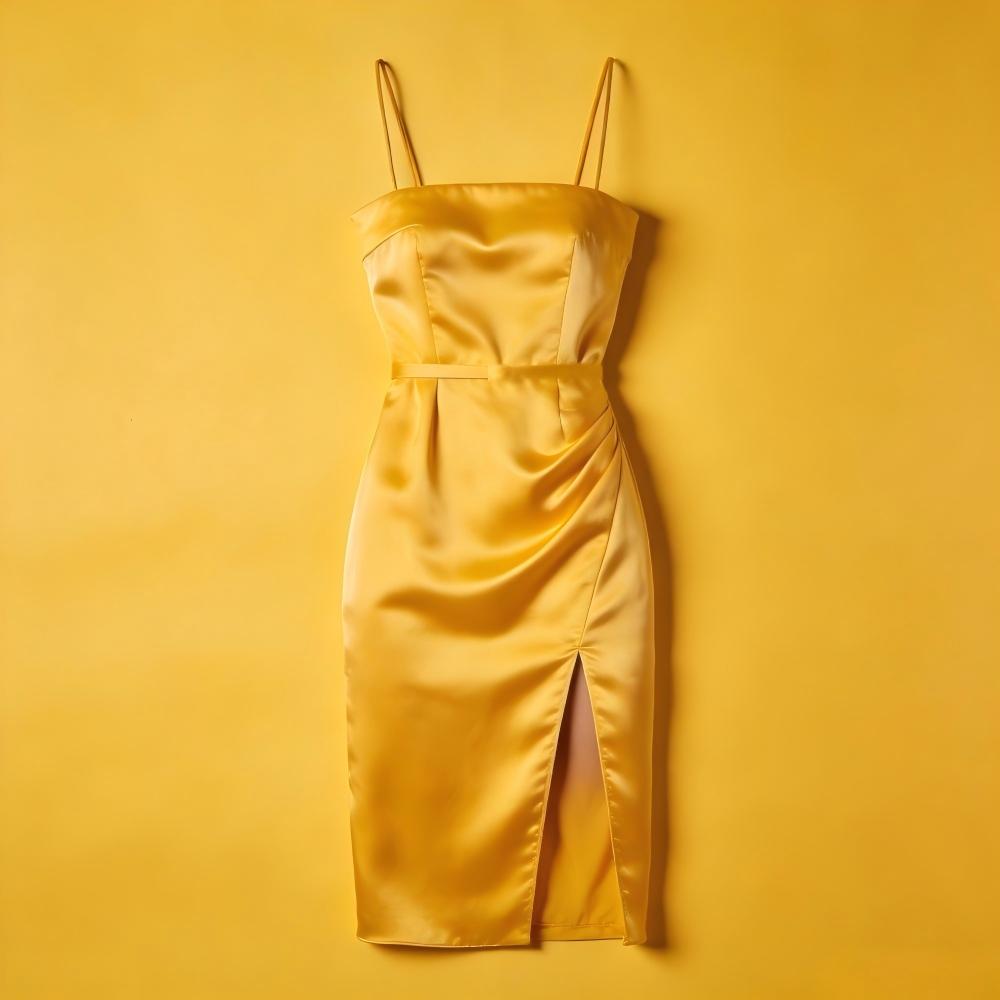 Yellow silk slip dress, sexy, charming, and elegant.